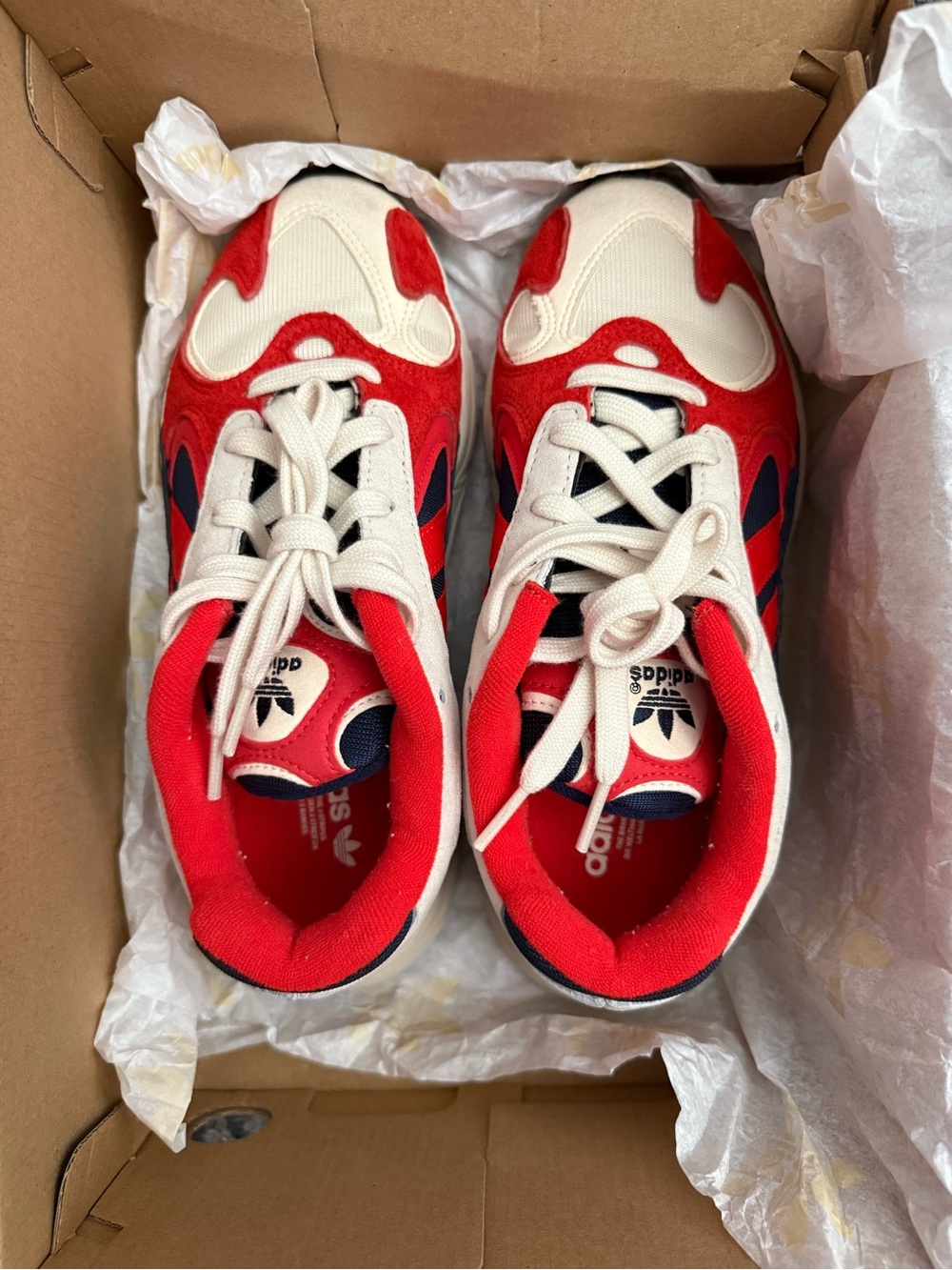 Adidas Red and Cream Retro Runner Sneakers